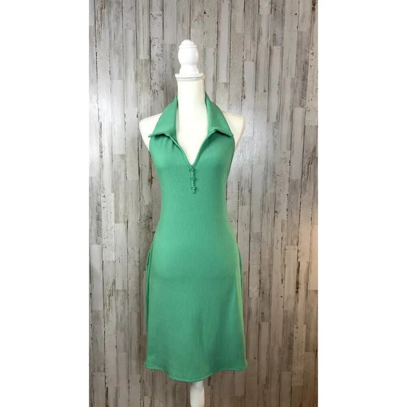 NWT Fashion Nova Women's Plus Size 2X Green Ribbed Halter‎ Collared Mini Dress - Picture 7 of 13